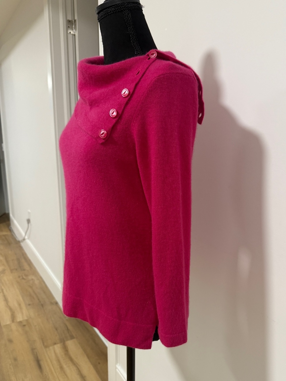 Jones New York 100% Cashmere Cowl Neck Top S/M Fuchsia Hot Pink 2-Way Sweater - Picture 2 of 8